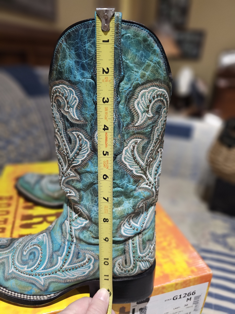 Turquoise Embroidered & Mini Studs Western Heeled Boots - Picture 10 of 12